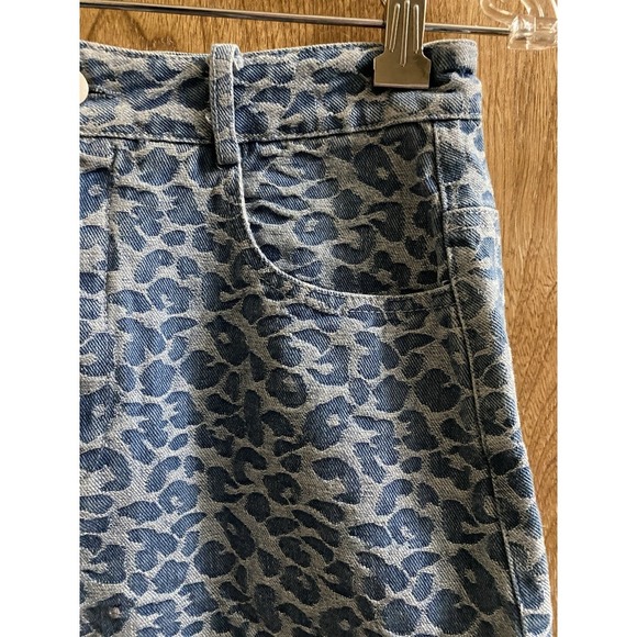 Lelis Leopard Print Frayed Hem Denim Mini Skirt Small 100% Cotton New With Tags - Picture 4 of 10